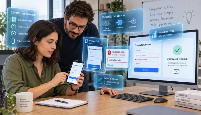 Specialists test a mobile form with floating validation, keyboard and confirmation panels.
