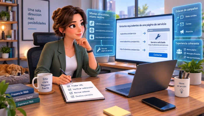 Animated specialist checks that service variants lead to his canonical web address.