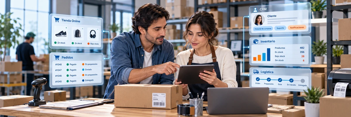 Cómo conectar inventario, tienda, CRM y notificaciones sin volver loca la operación