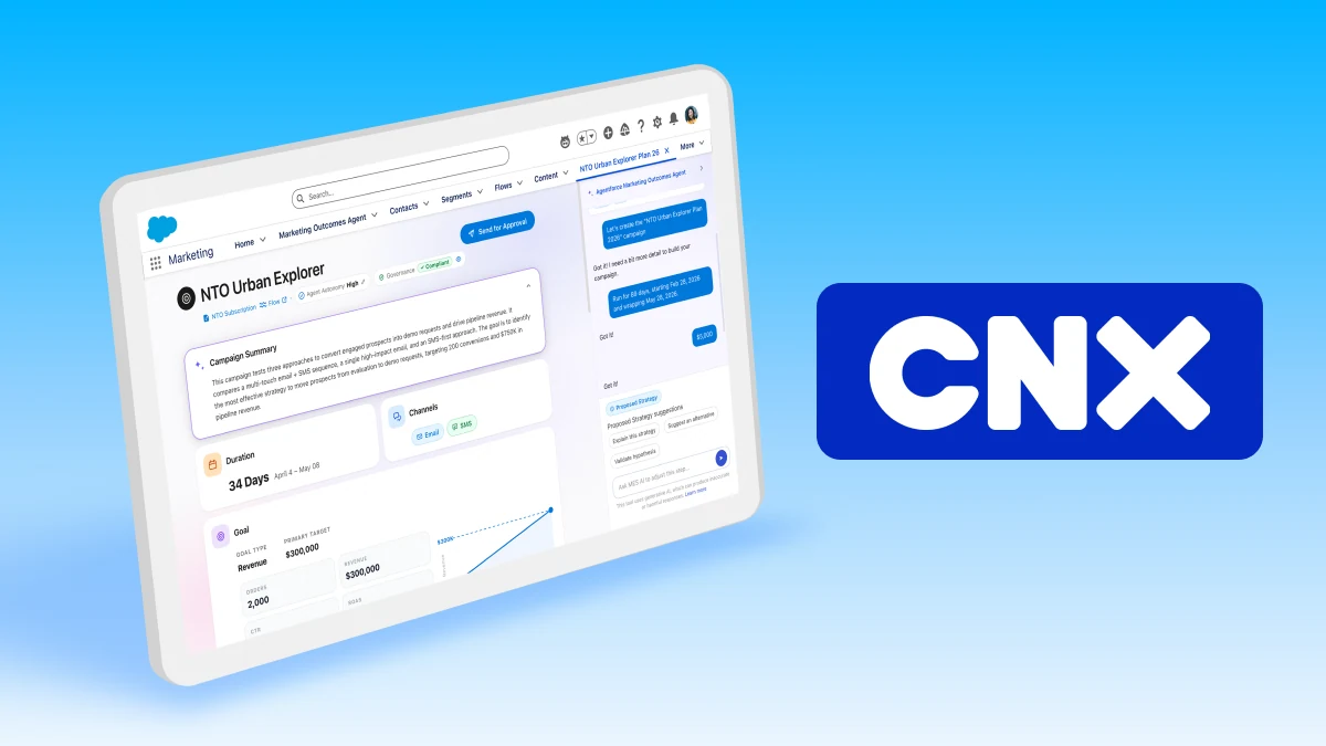 Material visual sobre Salesforce propone equipos de marketing “agentic” donde humanos y agentes comparten tareas