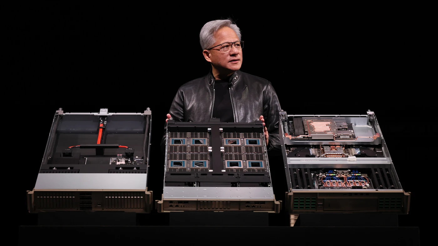 Jensen Huang presenting computing systems at GTC 2026
